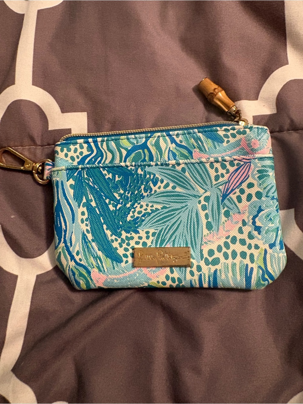 Lilly Pulitzer Teal, Blue & Pink Tropical Print Wristlet